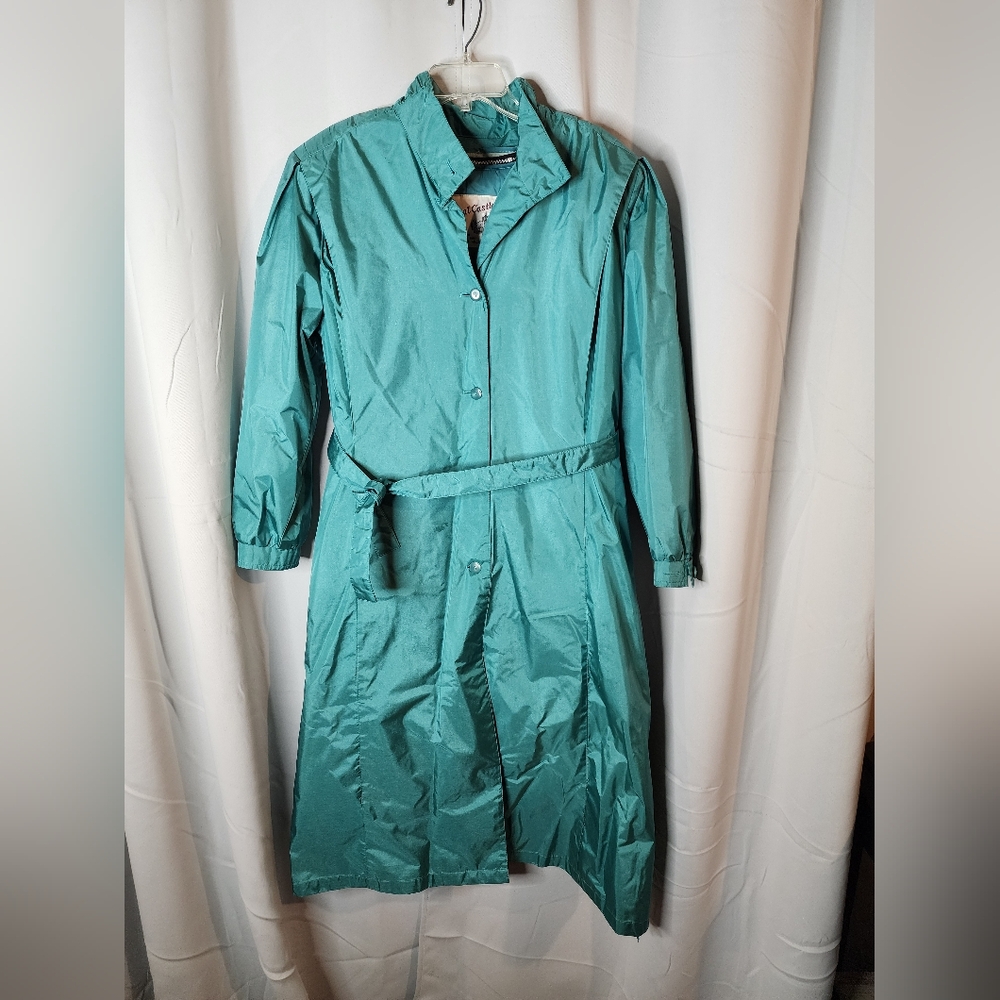 Vintage Royal Castle Teal Button-Up Trench Coat